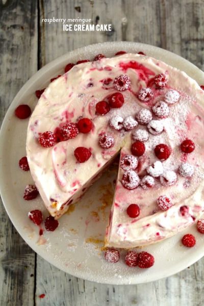 Raspberry Meringue Ice Cream Cake Meringue Ice Cream, Raspberry Meringue, Cream Cake Recipe, Raspberry Ice Cream, Ice Cream Cake Recipe, Ice Cream Day, Fresh Raspberries, Gateaux Cake, Berries Recipes