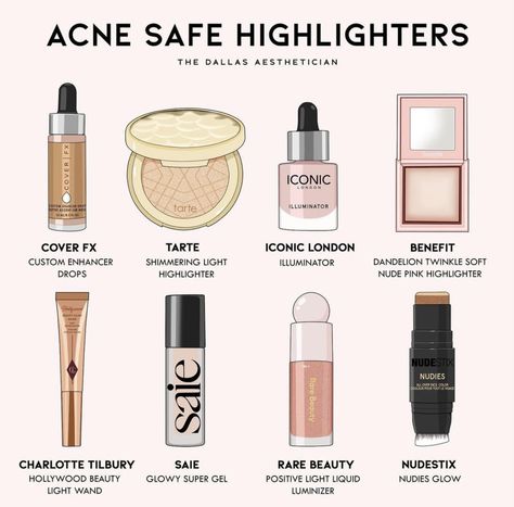 Acne Safe Highlighter, Acne Safe Makeup Products, Acne Safe Makeup, Safe Makeup, Face Female, Acne Makeup, Makeup Order, Simple Makeup Tips, Makeup List