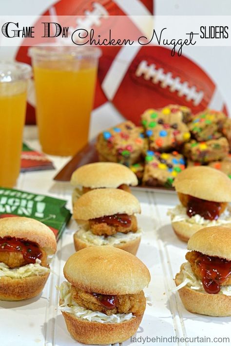 Game Day Chicken Nugget Sliders Chicken Nugget Sliders, Game Day Chicken, Chicken Sliders, Mini Sandwiches, Chicken Nugget, Cold Appetizers, Slider Recipes, Football Food, Perfect Game