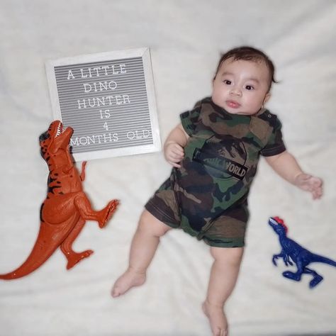 Jurassic park Jurassic world baby months idea dinosaur Dinosaur Monthly Photos, 3 Month Old Baby Pictures, Dino Nursery, 11 Month Old Baby, Monthly Baby Pictures, Monthly Pictures, Baby Milestone Photos, Milestone Photos, 3 Month Old Baby