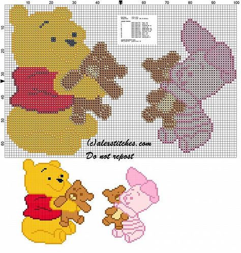 Winnie the Pooh and Piglet with teddy bear cross stitch patterns Teddy Bear Cross Stitch, Bear Cross Stitch, Winnie The Pooh And Piglet, Free Cross Stitch Patterns, Pooh And Piglet, Tema Disney, Baby Cross Stitch Patterns, Stitch Cartoon, Disney Cross Stitch