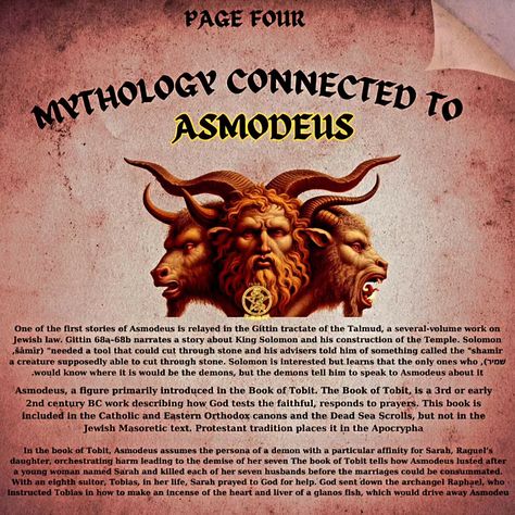 Is Asmodeus an angel, a demon, or just misunderstood? This fiery figure's got a wild reputation, but there's more to him than meets the eye. Swipe to learn the truth about Asmodeus! ⏭️⏭️⏭️ #mythologytok #demondilemma #witchyaf #AsmodeusWho #WitchesOfInstagram Asmodeus Demonology, Asmodeus Demon Art, Asmodeus Offerings, Asmodeus Deity, Infernal Divine, King Asmodeus, Asmodeus Demon, Demon Spells, Pagan Aesthetic