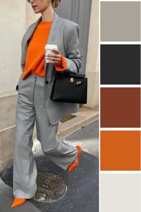 Colors For Clothes, Color Matching Clothes, Grey Clothes, Classic Fashion Looks, Grey Pants Outfit, Colour Combinations Fashion, Yellow Colour Scheme, Interesting Outfits, Color Combinations For Clothes