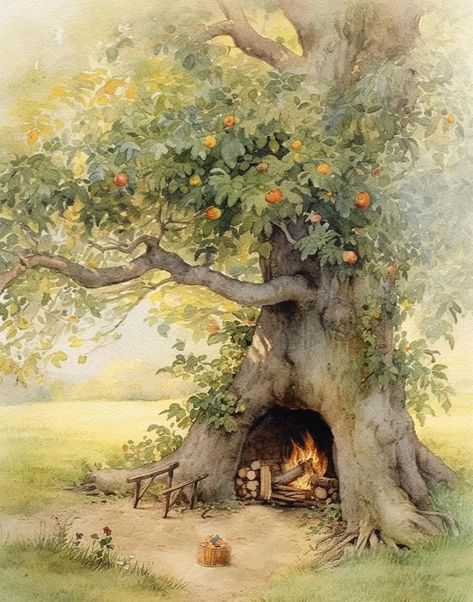 Premium Photo | Magic fairytale glade in the forest watercolor drawing of a large tree on a meadow in summer Fairytale Drawings, Forest Drawing, Forest Watercolor, Magical Tree, Storybook Art, Large Tree, Forest Illustration, Watercolor Tree, Childrens Books Illustrations