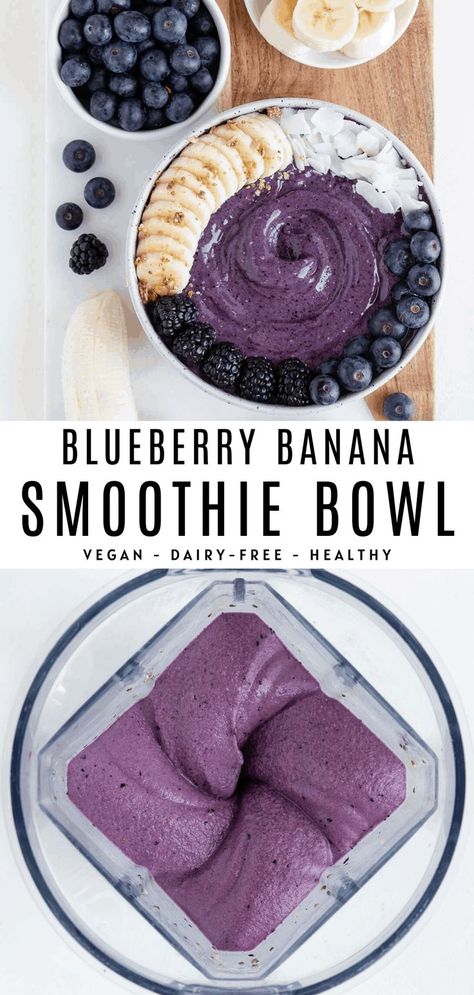 Blueberry Banana Smoothie Bowl, Smoothie Bowls Recipe Easy, Bowl Recipes Easy, Smoothie Bowl Recipe Healthy, Smoothies Vegan, Vegan Smoothie Bowl, Blueberry Banana Smoothie, Breakfast Smoothie Bowl, Banana Smoothie Bowl