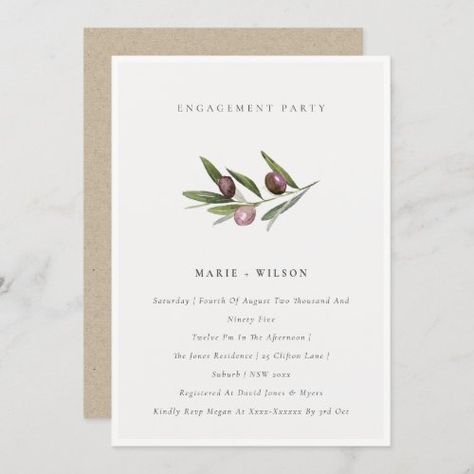 $2.72 | Minimal Olive Branch Foliage Engagement Invite #elegant purple country foliage olive, wild green yellow botanical leaves, painting plum typography green farm, romantic charming plant aqua shrub, customised bud branch twig personalised, monogram tropical blue script leaves, nature calligraphy fruit bloom trees, forest garden font bright vibrant, modern contemporary glitter watercolor, spring cheerful fresh gold summer Nature Calligraphy, Garden Font, Olive Foliage, Tropical Bridal Shower Invitations, Glitter Watercolor, Leaves Painting, Tropical Bridal Showers, Watercolor Spring, Green Farm