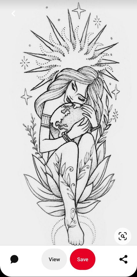 Mother Earth Goddess Tattoo, Goddess Of Fire Tattoo, Gaia Art Goddesses, Woman Holding World Tattoo, Gaia Goddess Drawing, Goddess Of Freedom, Feminine Power Art, Earth Goddess Drawing, Earth Lover Tattoo