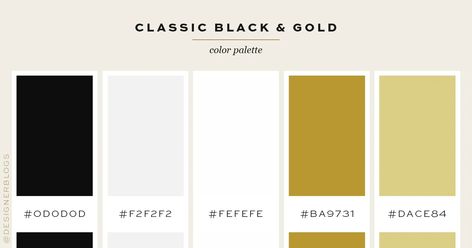 Classic Black & Gold Color Palette perfect for stylish website designs, invitations and logotypes Black And Gold Color Palette, Gold Color Palette, Black Color Palette, Gold Color Palettes, Color Pallete, Brand Color Palette, Website Designs, Black Business, Classic Gold