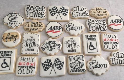 50th Bday Cookies For Men, 50 Birthday Cookies Decorated, Funny Birthday Cookies, 60th Birthday Cookies For Men, Senior Cookies, Cookies For Men, 50th Birthday Cookies, 57th Birthday, 50th Bday