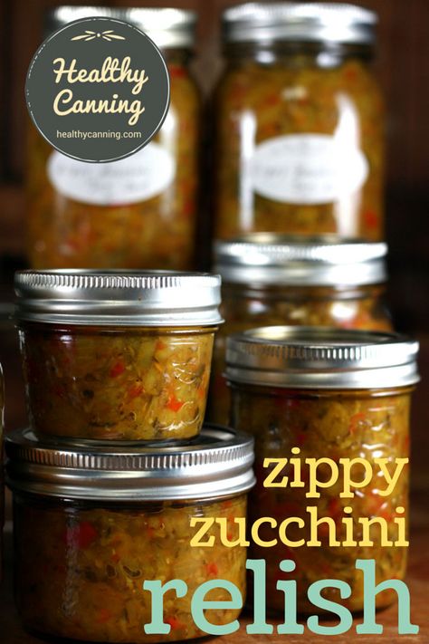 Zippy Zucchini Relish - Healthy Canning Sausage On A Bun, Zucchini Relish Recipes, Canning Zucchini, Canned Zucchini, Healthy Canning, Zucchini Relish, On A Bun, Relish Recipes, Liquid Stevia