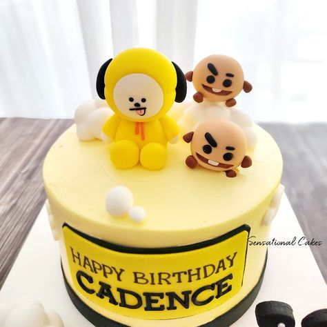 The Sensational Cakes: So cute! Bt21 Chimmy Line cartoon Kpop idol in yellow bright cream children girl birthday customized cake #singaporecake #cartooncake #chimmycake #kpopcake #bt21cake Chimmy Birthday Cake, Chimmy Cake, Bts Cakes, Koya Bt21, Line Cartoon, Fondant Cake Tutorial, Bts Cake, Customized Cake, Chocolate Sculptures