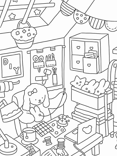 Free Printale Comfy and Cozy Coloring Pages 🌈🧸 - ColoringPagesForKids.net Cozy Girl Coloring Book Pages, Cozy Coloring Pages, Cinderella Coloring Pages, Cozy Rainy Day, Space Coloring Pages, Bobbie Goods, Valentine Coloring Pages, House Colouring Pages, School Coloring Pages