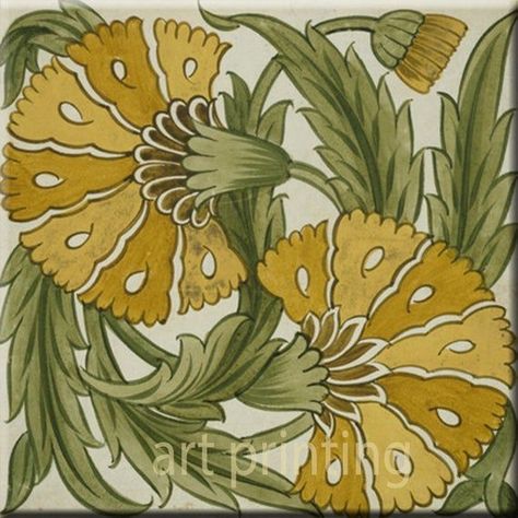 Arts And Crafts Bathroom, Motifs Art Nouveau, Decorative Fireplace, Design Art Nouveau, Art Nouveau Tiles, William Morris Designs, Craftsman Home, Floral Tiles, Illustration Botanique