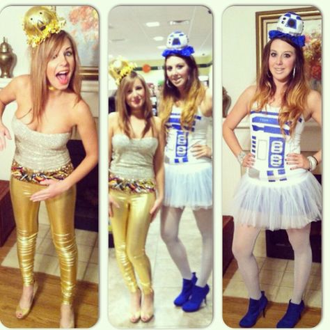 DIY r2d2 and c3po Halloween costumes Diy R2d2 Costume Women, Diy R2d2, C3po Costume, Interact Club, R2d2 Costume, Best Friend Costumes, Holloween Costumes, Iconic Duos, Scary Party