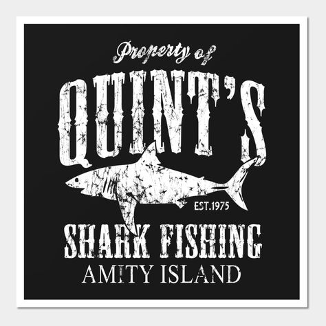 Retro Amity Island Quint's Shark Fishing -- Choose from our vast selection of art prints and posters to match with your desired size to make the perfect print or poster. Pick your favorite: Movies, TV Shows, Art, and so much more! Available in mini, small, medium, large, and extra-large depending on the design. For men, women, and children. Perfect for decoration. Fishing Posters, Amity Island, Fishing Signs, Shark Fishing, Shark Week, Fishing T Shirts, Custom Magnets, Funny Stickers, Custom Stickers