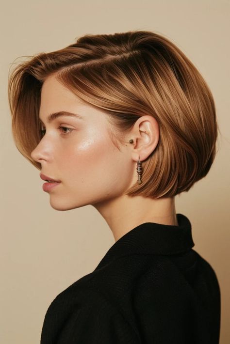 Short Bob Tucked Behind Ears, Bob Tucked Behind Ears, Ear Length Bob, Chic Bob Hairstyles, Straight Short Bob, Straight Bob Hairstyles, Easy Care Hairstyles, Short Wavy Bob, Corte Bob