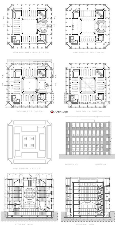 Phillips Exeter Academy Library, New Hampshire CT (1965-1971) | Louis Kahn | Archweb 2D Louis Kahn Floor Plan, Exeter Library Louis Kahn, Phillips Exeter Academy Library, Louis Kahn Architecture, Louis Kahn Plan, Industrial Factory Architecture, Philips Exeter Academy, Library Floor Plan, Exeter Library