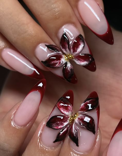 3d Nail Ideas, 3 D Flower Nails, Tulips Nails, Purple Floral Nails, Painted Acrylic Nails, Fancy Nail Designs, Acrylic Nails 3d, Tulip Nails, Nail Long