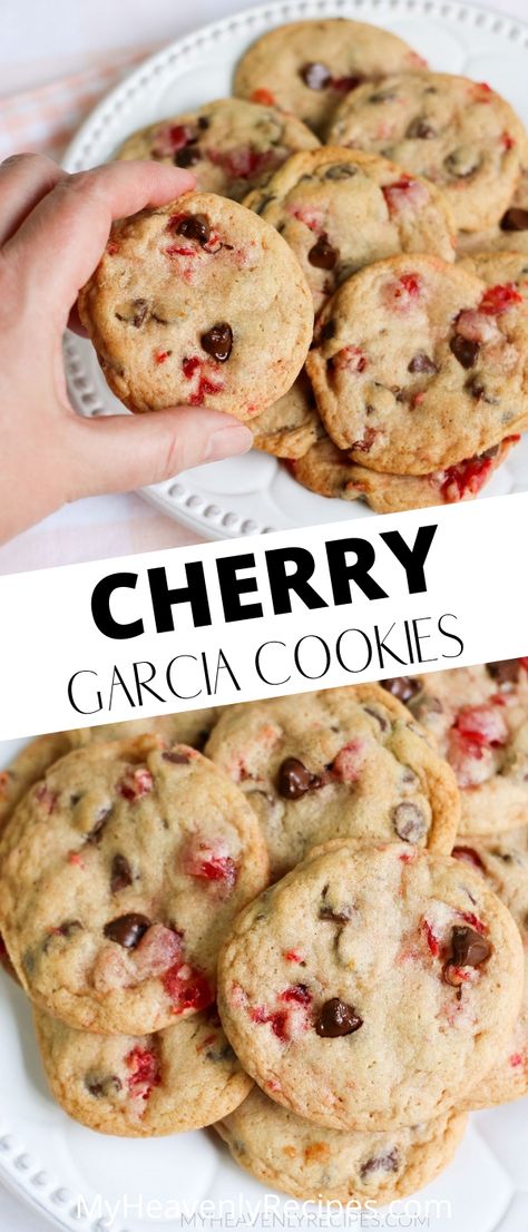 Cherry Chips Recipe, Cherry Baking Chips Recipes, Cookies With Candied Cherries, Cherry Jubilee Cookies, Chocolate Chip And Cherry Cookies, Cherry Garcia Brownies, Cherry Garcia Cookies Recipe, Choc Cherry Cookies, Cherry Pie Cookies Recipes