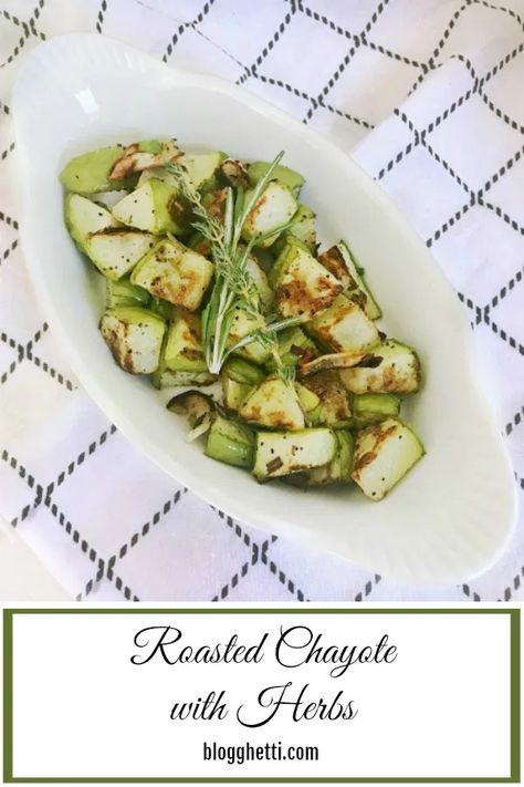 Serve this delicate mild-tasting squash side dish with your next dinner. Roasted Chayote Squash with Herbs is an easy dish to prepare and is delicious to eat. #chayote #squash #herbs #freakyfruits #melissasproduce #sidedish Chayote Recipes, Chayote Squash, Tropical Fruit Salad, Ideal Protein Recipes, Savory Vegan, Easy Dishes, Squash Recipes, Eating Raw, Vegetable Sides