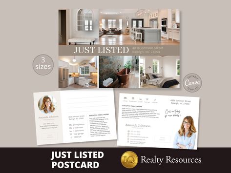 Real Estate Postcard Template, Just Listed Postcard, Sold Postcard, Farming Postcards, Realtor Postcard, Intro Postcard, Canva Templates Realtor Postcards, Real Estate Postcards, Email Signature Templates, Postcard Template, Sale Flyer, Online Tutorials, Real Estate Services, Promote Your Business, Marketing Materials