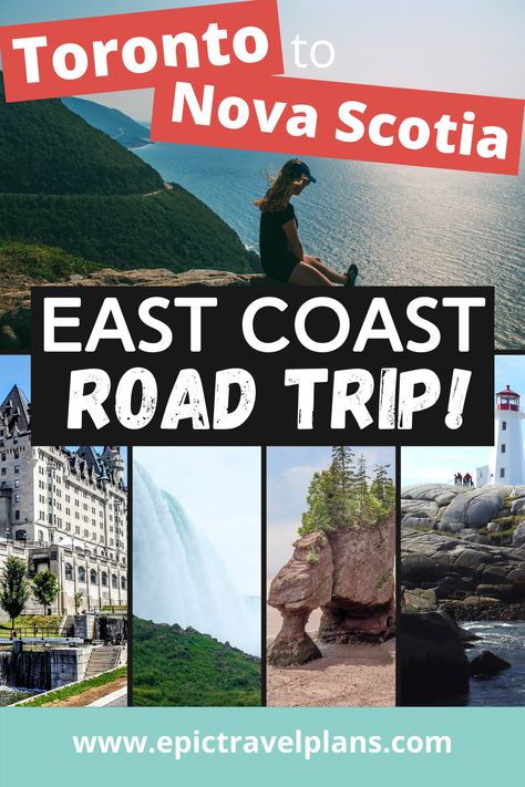 An epic Toronto to Nova Scotia road trip with a MAP through East Coast Canada. SO many travel ideas for your bucket list, with things to do and places to stay. Spectacular nature. Beautiful towns and cities like Quebec City and Montreal. Travel destinations include Niagara Falls, Prince Edward Island and Newfoundland. The BEST of Canada travel! East Coast Canada Road Trip, Nova Scotia Road Trip, Eastern Canada Road Trip, East Coast Canada, Nova Scotia Travel, Montreal Travel, Canada Trip, Road Trip Map, Ontario Travel