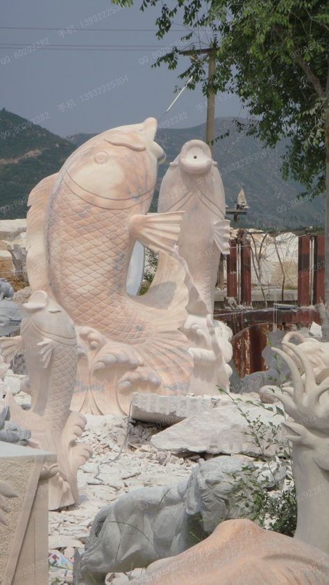 Sculpture Fountain, Stone Fish, Fish Fish, Stone Products, Sculpture Garden, Fish Sculpture, Stone Sculpture, Garden Stones, Animal Sculptures