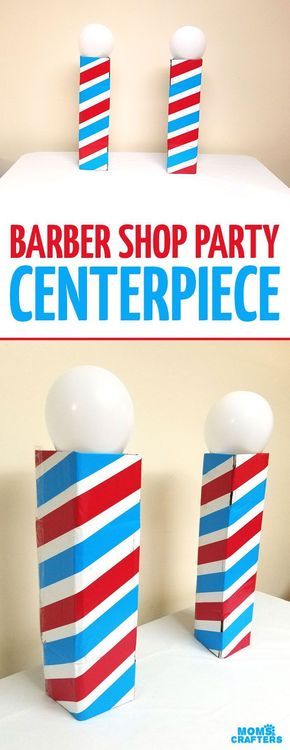 Make this barber shop pole centerpiece for you haircut party! This cool barber shop party decor idea is easy to make, mess-free, and uses recycled materials and is a great, easy upcycled cardboard box craft idea! Cool Barber Shop, 18th Birthday Party Decorations, Barber Ideas, Barbershop Ideas, Barber Shop Pole, Post Prom, Diy Locker, Diy Wainscoting, Barbershop Design