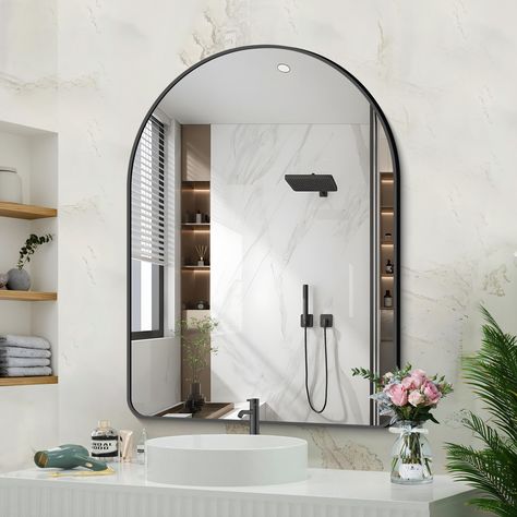 PRICES MAY VARY. 🏡【Arched Bathroom Mirror Design】 The Arched-top wall mirror makes your bathroom more elegant and classy, which especially attracts your eyes.bathroom mirrors for over sink,living room wall decor, black arched mirror Ideal for wall mirrors decorative, black mirror for bathroom make the space more brighter and spacious. 🏡【HD Explosion-proof Glass】GLASHOM arch mirrors for wall is made of premium explosion-proof membrane glass so that it's safer for you and your family.Aluminum al Black Arched Mirror, Arched Bathroom Mirror, Arch Mirrors, Arched Bathroom, Black Arch Mirror, Bathroom Mirror Design, Vanity Wall Mirror, Mirror For Bathroom, Over Sink