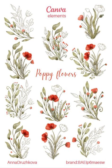 Poppy flowers vintage watercolor floral arran Font Canva Lettering, Keyword Elements Canva, Canvas Learning, Youtube Channel Art, Vintage Watercolor, Scrapbook Stickers Printable, Poppy Flowers, Canva Elements, Graphic Designing