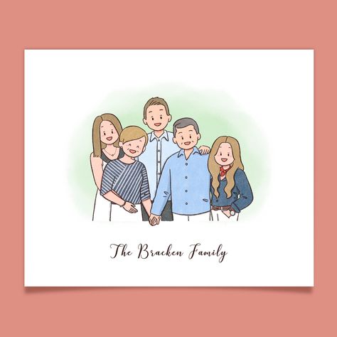 Illustrated Family Portrait, Cool Cartoon Drawings, Family Portrait Drawing, Three Characters, Wedding Drawing, Family Drawing, Family Cartoon, Home Decor Wedding, Custom Family Portrait