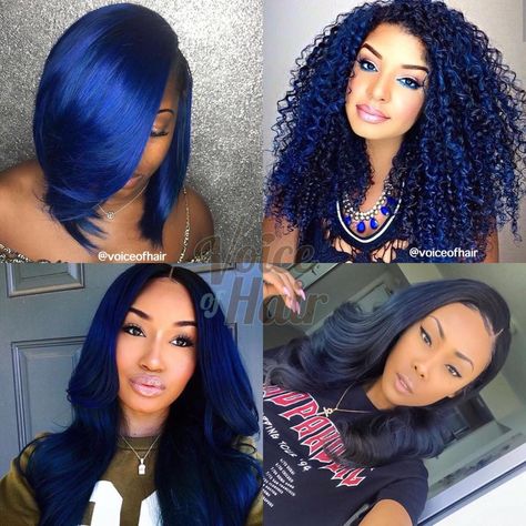 Shades of blue💙 Which is your favorite?   @damasterstylist @muchmorethanbeauty @karinjinsui @iamjaelroumain Blue Black Hair Dye, Midnight Blue Hair, African American Hair, Wedge Hairstyles, Blue Black Hair, Bold Hair Color, Black Hair Dye, Medium Hairstyles, Lace Hair