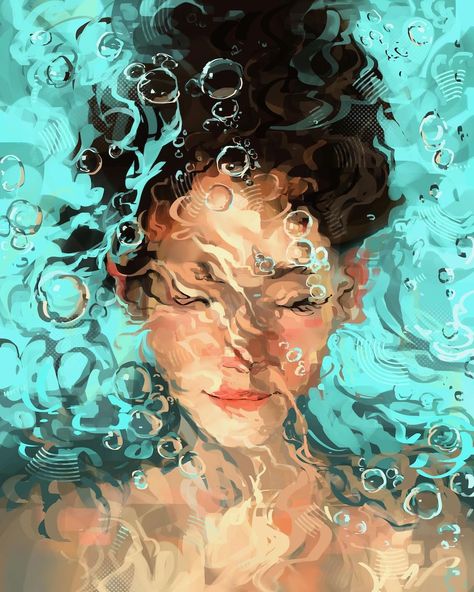 Water Study, Sam Yang, Inspirational Digital Art, Water Illustration, Mixed Media Illustration, Water Drawing, Pretty Drawings, Under Water, Ap Art