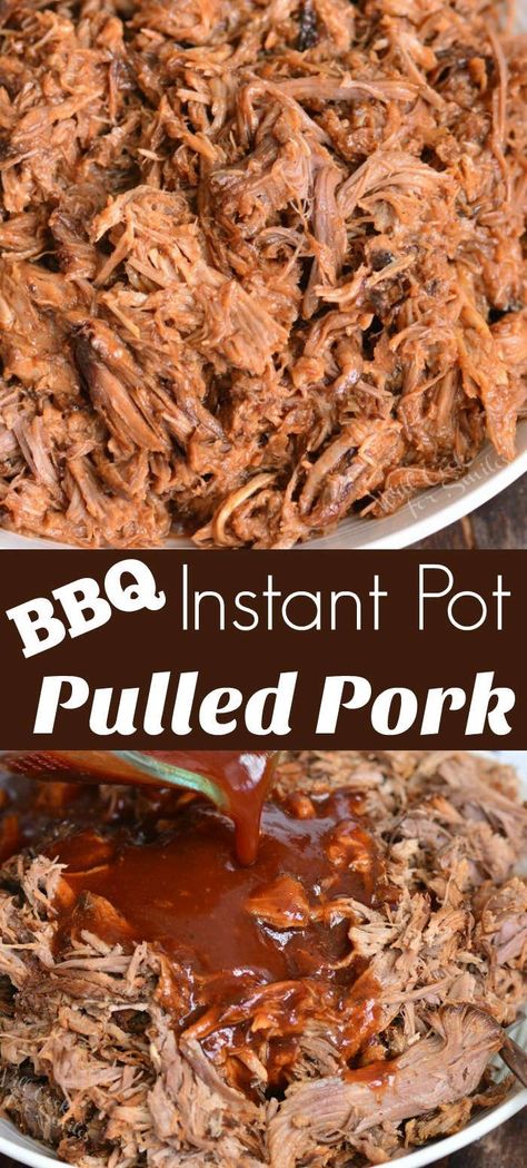 Instant Pot BBQ Pulled Pork. Unbelievable pulled pork recipe that's made in an Instant Pot and mixed with homemade BBQ sauce. In an Instant Pot, this whole recipe will take about an hour and a half. #pork #pulledpork #bbqpork #instantpot #easyrecipes #dinnerrecipes Pulled Pork Appetizer, Instant Pot Bbq Pulled Pork, Pulled Pork Instant Pot Recipe, Instant Pot Pulled Pork, Bbq Pulled Pork Recipe, Homemade Bbq Sauce, Pulled Pork Recipe, Pulled Pork Tacos, Pork Sliders