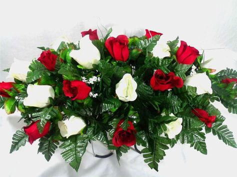 Mother's Day Red & White Roses Silk Flower by Crazyboutdeco Headstones Decorations, Cemetery Arrangements, Cemetery Decorations, Grave Decorations, Flowers For Sale, Red And White Roses, Memorial Flowers, Cemetery Flowers, Holiday Flower