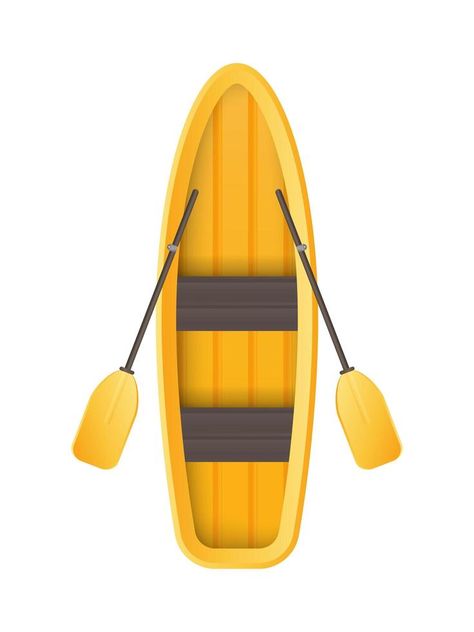 Yellow boat with oars top view. For kayaking and rowing design. In cartoon style Isolated. Vector. Boat Cartoon, Wood Games, Fishing Game, Vector Clipart, Rowing, Cartoon Style, Top View, Cartoon Styles, Kayaking