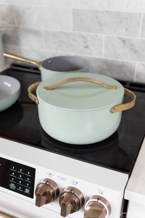 Caraway Pots And Pans, Enamel Pots And Pans, Caraway Cookware, Coastal Style Kitchen, Bar Keeper, Future Kitchen, Healthier Food, Fabulous Kitchens, Lid Organizer