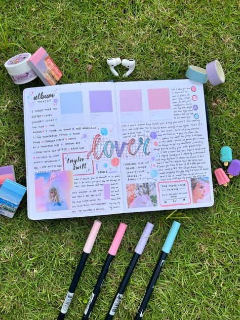 Taylor Swift Aesthetic Scrapbook, Lover Album Journal, Taylor Swift Love Story Drawing, Taylor Swift Album Journal Ideas, Taylor Swift Lover Scrapbook, Taylor Swift Stuff To Draw, Lover Journal Taylor, Taylor Swift Album Journal, Taylor Swift Sketchbook Page