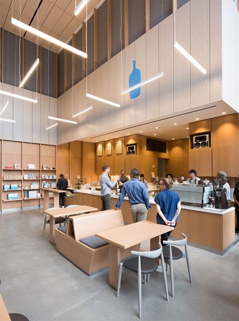 BCJ | Blue Bottle, World Trade Center Diy Interior Doors, Blue Cafe, Blue Bottle Coffee, Cafe Concept, Cafe Shop Design, Coffee Making, Kiosk Design, Coffee Shops Interior, 카페 인테리어 디자인