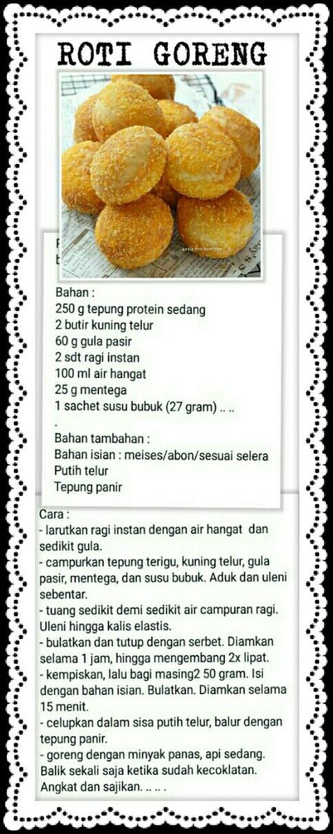 Roti Goreng Resep Makanan Beku, Roti Goreng, Homemade Bread Dough, Roti Bread, Food Garnishes, Bread Recipes Sweet, Simply Recipes, Food Recepie, Snack Cake