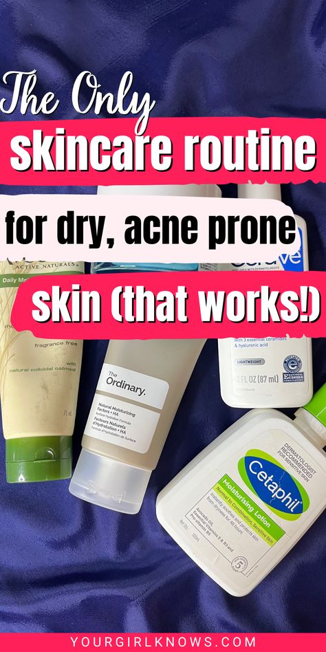 Tired of struggling with dry and acne-prone skin? Get ready to heal your skin and crack a smile with this skincare routine for dry, acne-prone skin! So, treat yourself to some TLC - it's time to have fun while you fight the good fight against that stubborn skin! Click to learn more now! Skin Care Routine Steps For Acne, Skin Care For Acne And Dry Skin, Dry Skin Acne Skincare, Acne Prone Dry Skin Skincare, Dry And Acne Prone Skin, Dry Sensitive Acne Prone Skin Skincare, Best Skincare Routine For Acne, Skin Care For Dry Flaky Skin, Best Acne Skin Care Routine