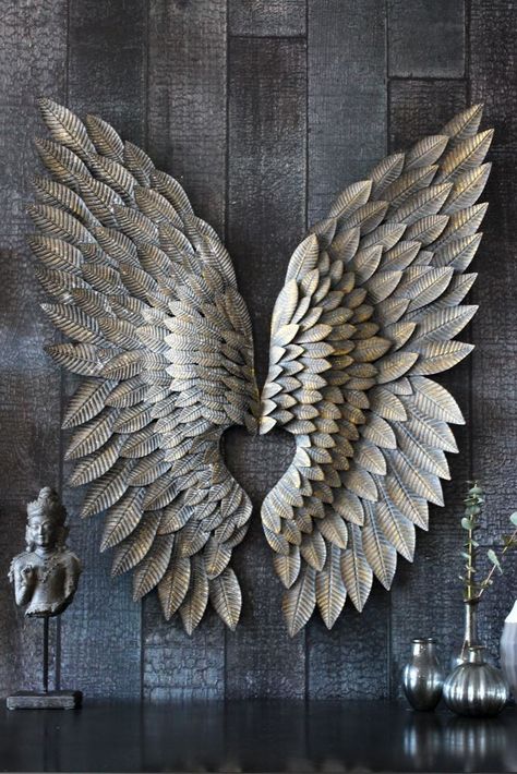 Feather Effect Metallic Wings - Wall Art - Art Metallic Wings, Ali D'angelo, Angel Wings Decor, Angel Wings Wall Art, Angel Wings Wall Decor, Angel Wings Art, Angel Wings Wall, Wing Wall, Abstract Metal Wall Art