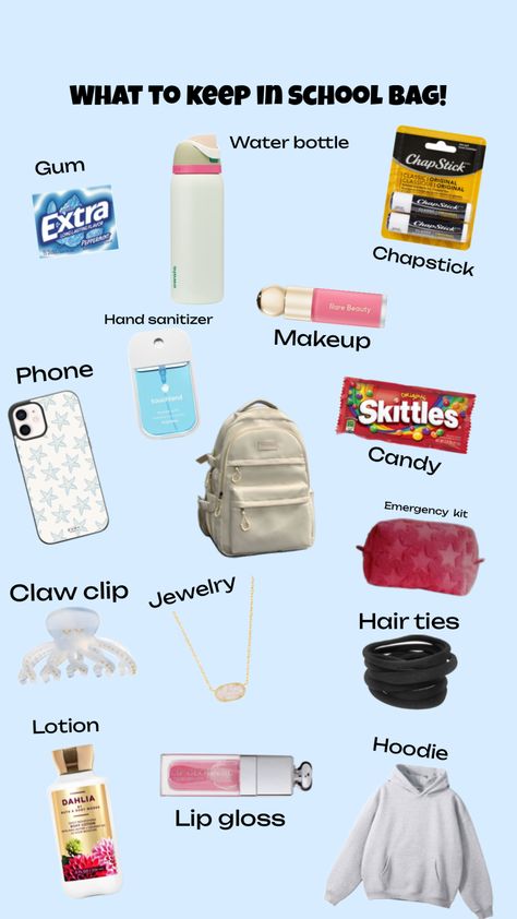 What to keep in SCHOOL BAG! 💖✌️🌸🫶 What To Put In School Bag, What To Keep In Your School Bag, What To Put In Your School Bag, Back To School Must Haves, High School Plan, School Emergency Kit, School Backpack Essentials, School Must Haves, School Goals