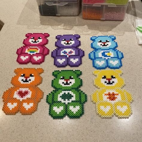 Care Bear Perler Beads, Bear Perler Beads, Pink Care Bear, Kandi Patterns, Diy Perler Beads, Melting Beads, Streetwear Sneakers, Perler Bead Art, Perler Patterns