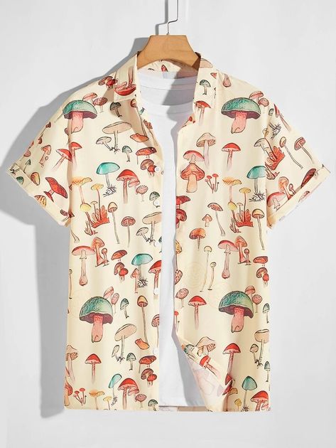 Men Mushroom Print Button Up Shirt | SHEIN USA Funky Shirts, Printed Shirts Men, Mushroom Print, Cool Buttons, Men Shirts, The Men, Shein Style, Button Up Shirt, Shirt Outfit