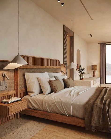 Modern Mediterranean Bedroom, Bali Bedroom, Balinese Interior, Mediterranean Bedroom, Warm Bedroom, Modern Living Room Interior, Serene Bedroom, Balinese, Decoration Design