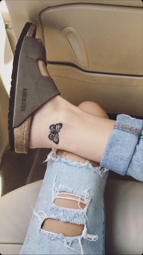 Butterfly Tattoo On Foot, Butterfly Tattoo Ankle, Butterfly Ankle Tattoo, Butterfly Foot Tattoo, Butterfly Ankle Tattoos, Small Couple Tattoos, Book Edits, Ankle Tattoos For Women, Ankle Tattoos