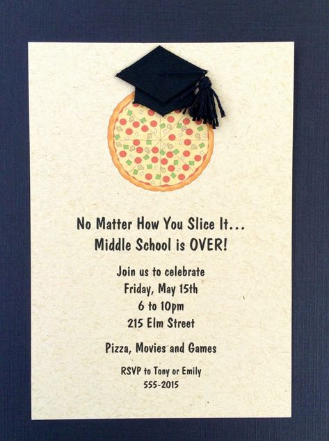 Pizza Party Ideas, Elementary Graduation, Pizza Party Invitations, Boy Graduation, School Counseling Lessons, Shopper Marketing, 8th Grade Graduation, Pizza Cake, Graduation Party Themes