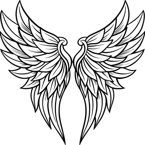 Angel Wing Tattoo Designs For Women, Angel Wing Outline, Wing Outline, Wings Outline, Wing Tattoo Designs, Angel Wings Tattoo, Wing Tattoo, Outline Illustration, 1 Tattoo