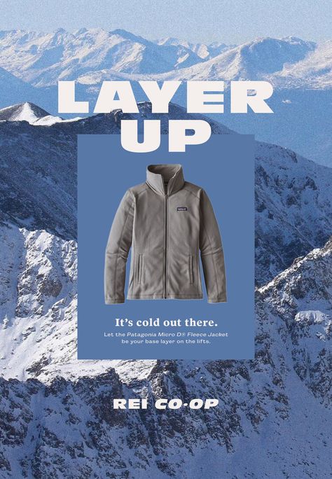 REI — Caitlin Murphy Winter Graphic Design, Outdoor Graphic Design, Clothes Advertising, Clothing Ads, T-shirt Photography, Mailer Design, October Ideas, Email Marketing Design Inspiration, Ads Creative Advertising Ideas